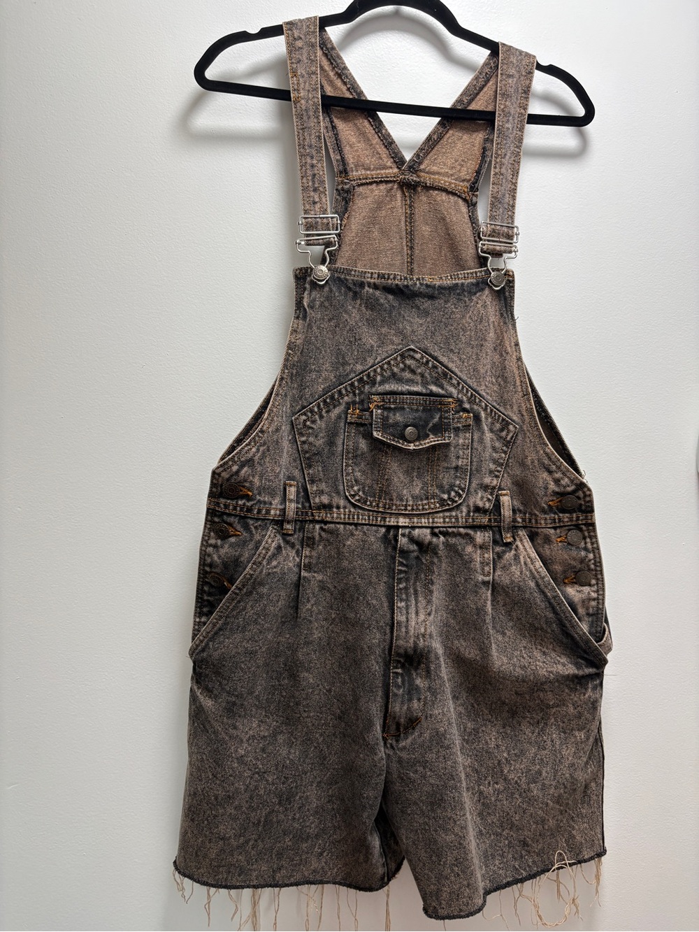 Y2K Javolis - Acid-Wash Denim Short Overalls - Brown/Grey streetwear grunge